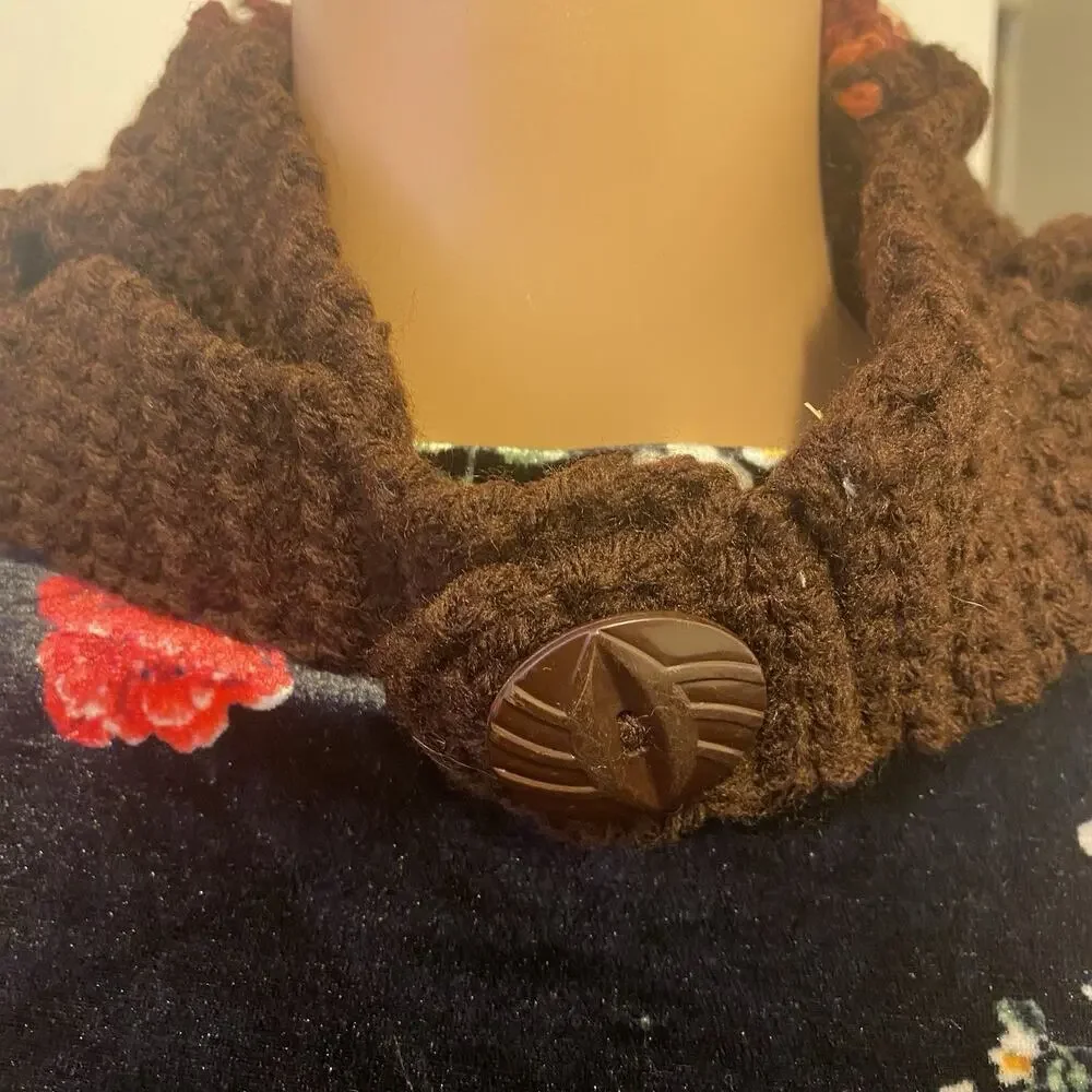 Chunky Knit Fall Colors Infinity Circle Scarf Brown Orange Handmade Crochet